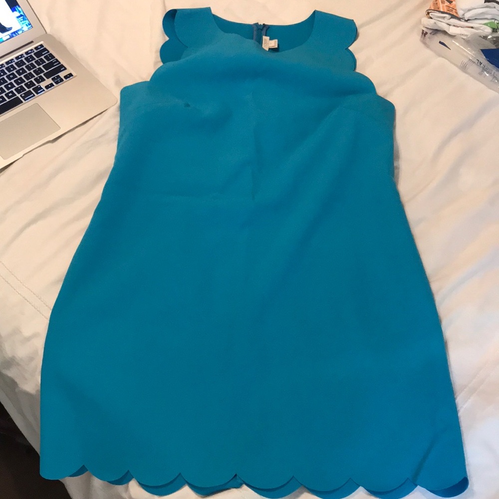 J. Crew cool blue scalloped shift dress